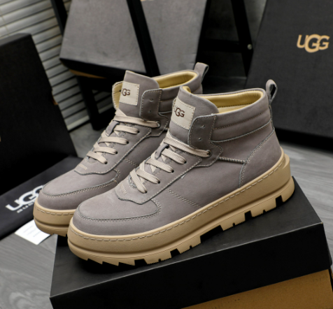 UGG High-Top Lace-Up Sneaker Boot — Taupe Grey | Shearling Lining | Chunky Lug Sole