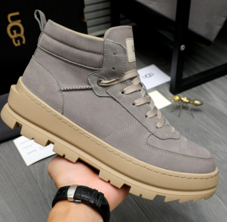 UGG High-Top Lace-Up Sneaker Boot — Taupe Grey | Shearling Lining | Chunky Lug Sole