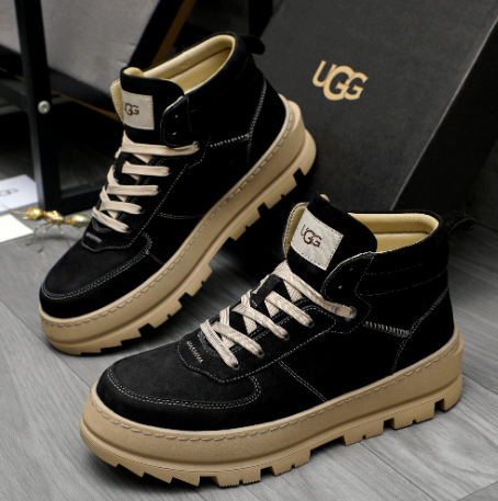 UGG High-Top Lace-Up Sneaker Boot — Black | Shearling Lining | Chunky Lug Sole