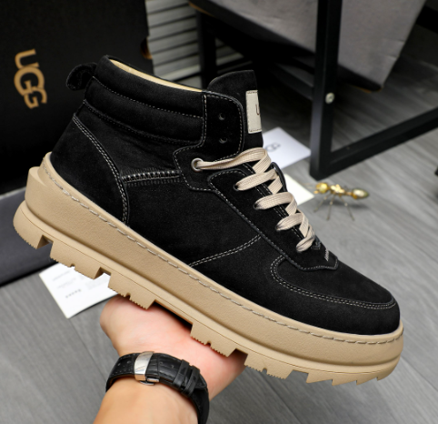 UGG High-Top Lace-Up Sneaker Boot — Black | Shearling Lining | Chunky Lug Sole