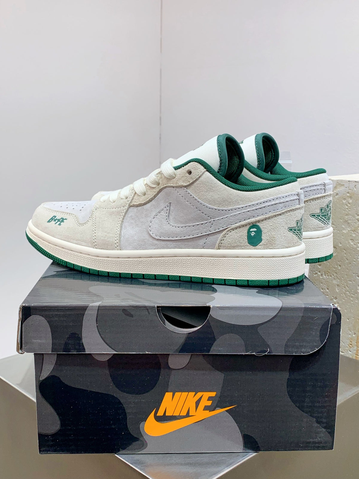 BAPE × Nike Air Jordan 1 Low 'White/Green' — EU 36–45