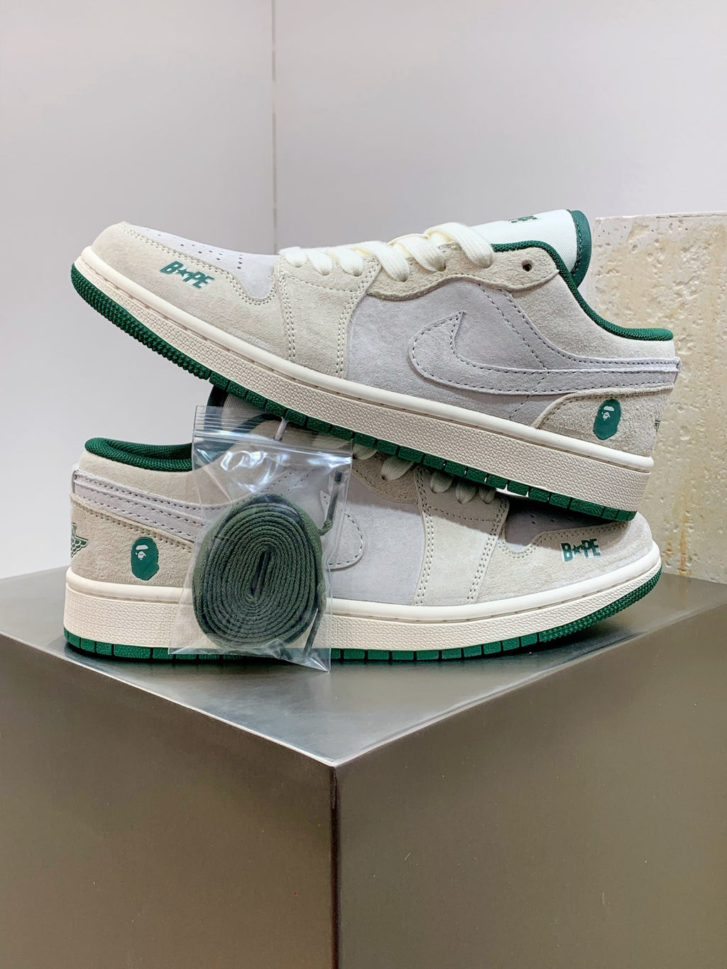 BAPE × Nike Air Jordan 1 Low 'White/Green' — EU 36–45