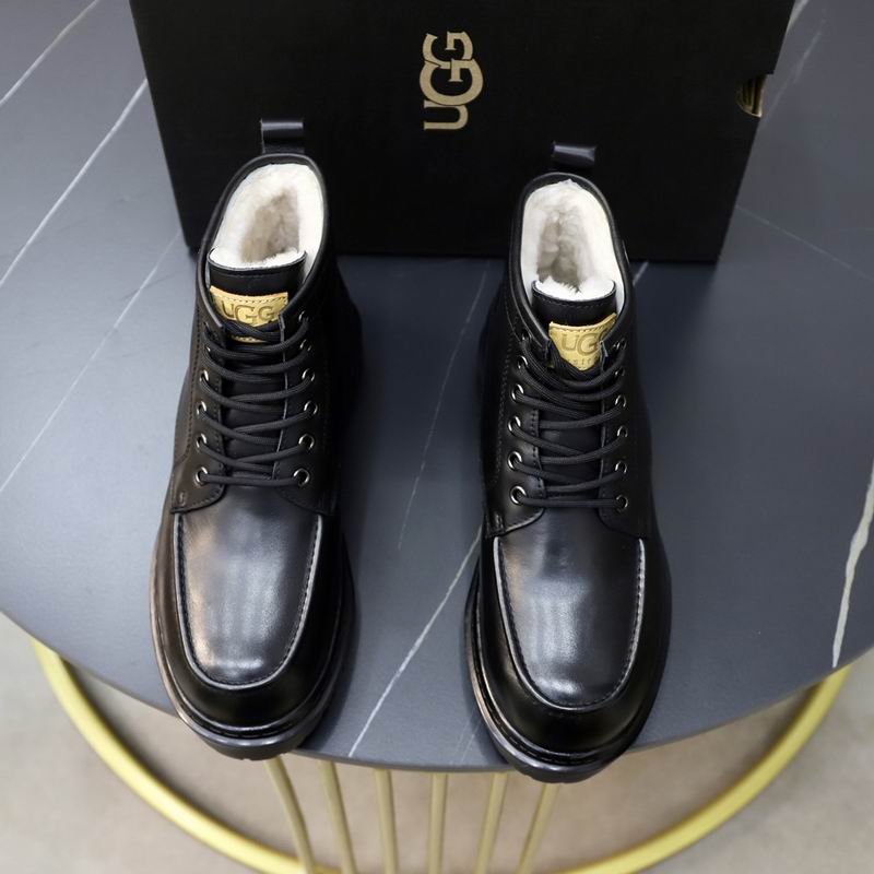 UGG Lace-Up Shearling Ankle Boot — Black Leather | Gold Logo | Platform Sole