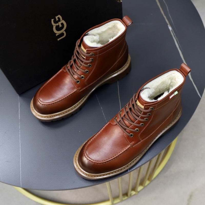 UGG Lace-Up Shearling Ankle Boot — Chestnut Brown Leather | Gold Eyelets | Platform Sole