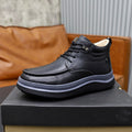 Free Style Moc-Toe Shearling Ankle Boot — Black Leather | Silver Rivet | Navy Platform Sole